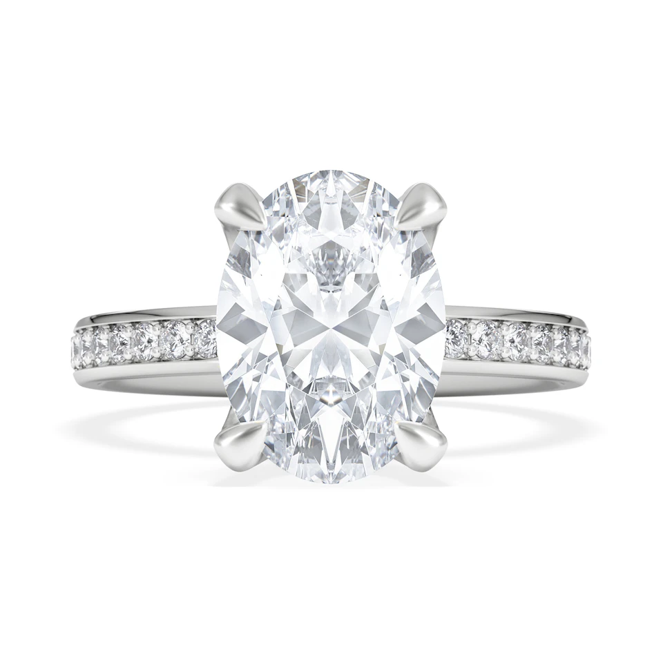 Origin 3.30ct Oval Cut Lab Diamond Solitaire Engagement Ring with Side Stones in 18K White Gold