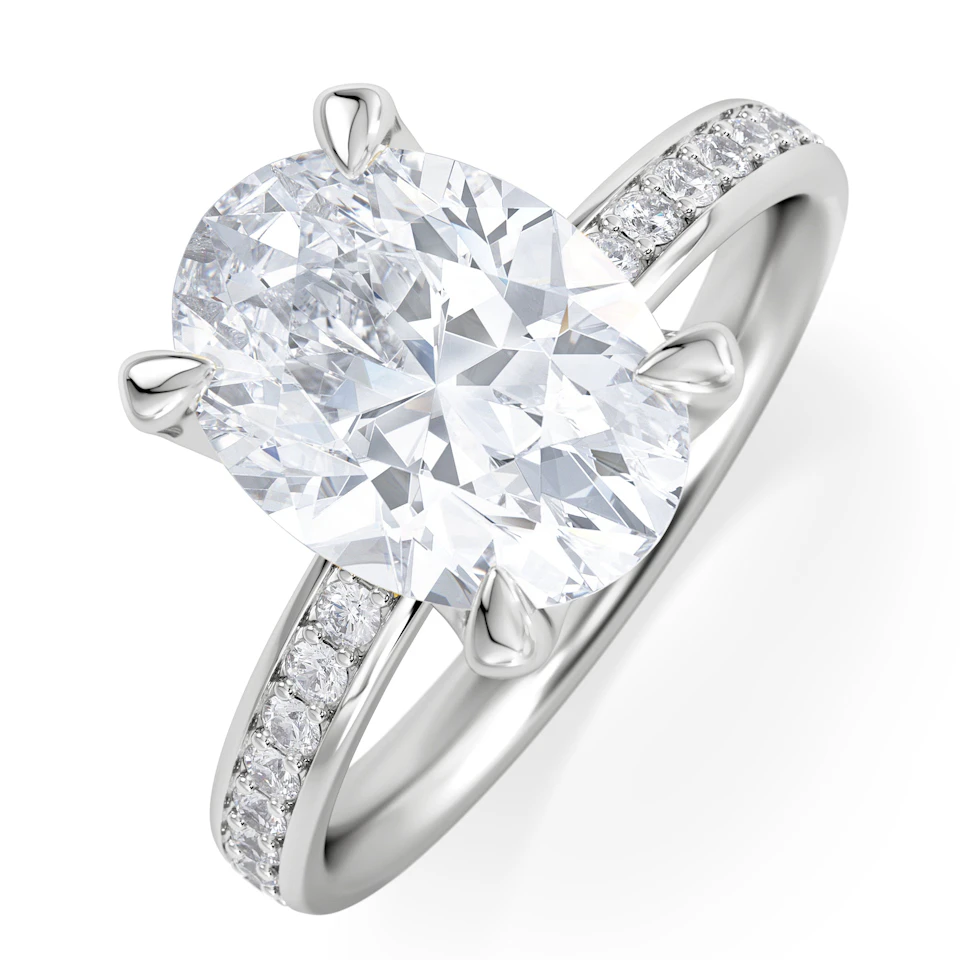 Origin 3.30ct Oval Cut Lab Diamond Solitaire Engagement Ring with Side Stones in 18K White Gold