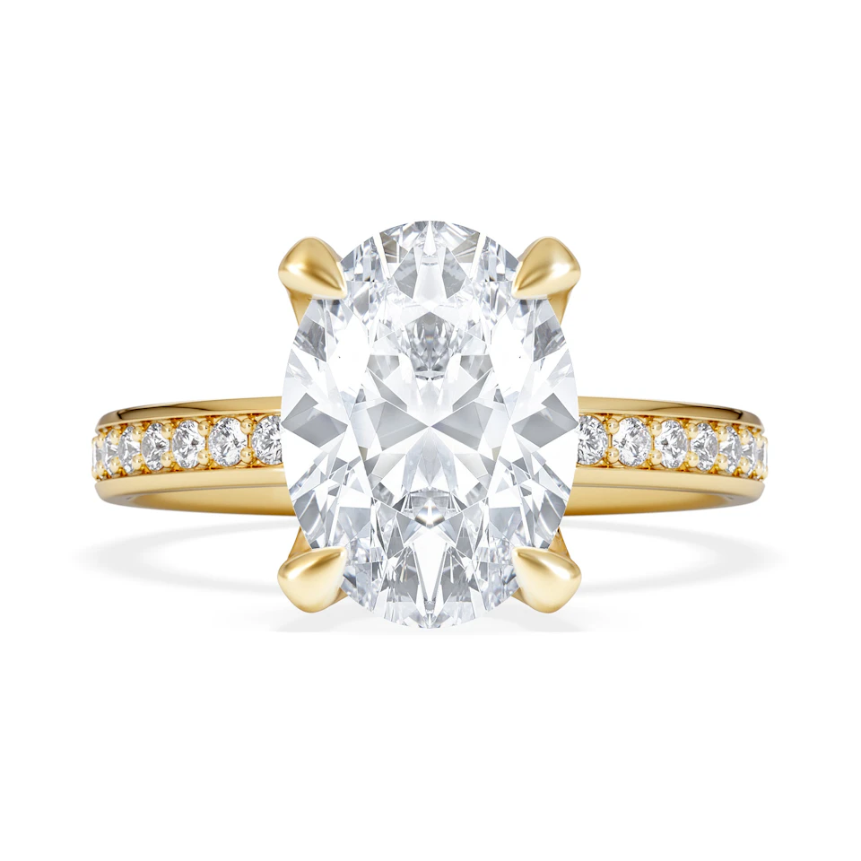 Origin 3.30ct Oval Cut Lab Diamond Solitaire Engagement Ring with Side Stones in 18K Yellow Gold