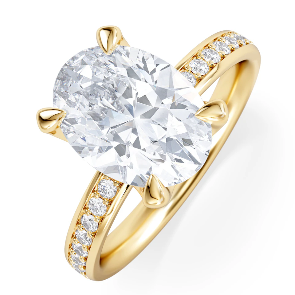 Origin 3.30ct Oval Cut Lab Diamond Solitaire Engagement Ring with Side Stones in 18K Yellow Gold