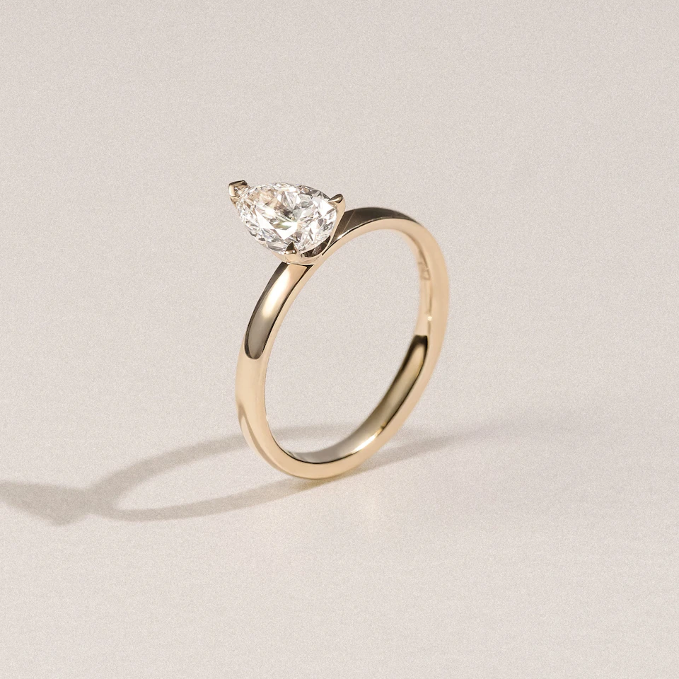 Origin 1.00ct Pear Cut Lab Diamond Solitaire Engagement Ring in 18K Yellow Gold