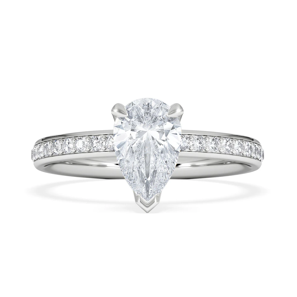 Origin 1.25ct Pear Cut Lab Diamond Solitaire Engagement Ring with Side Stones in 18K White Gold