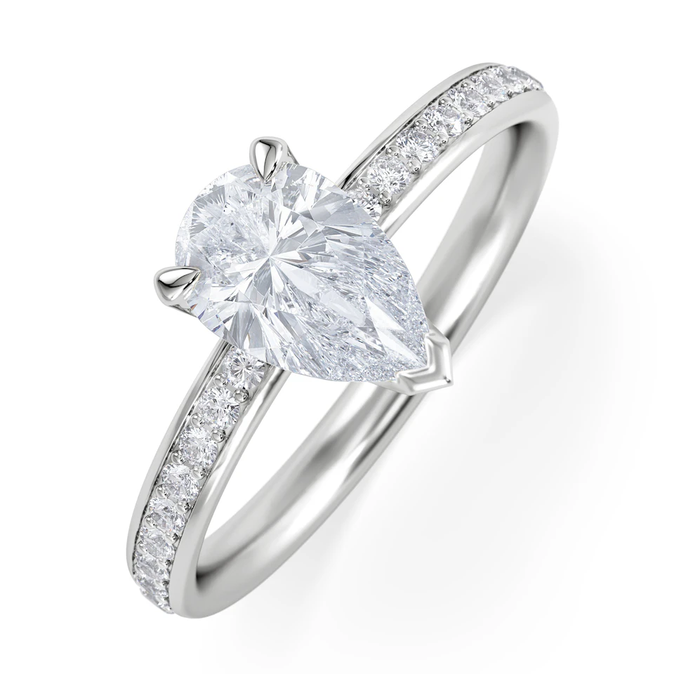 Origin 1.25ct Pear Cut Lab Diamond Solitaire Engagement Ring with Side Stones in 18K White Gold