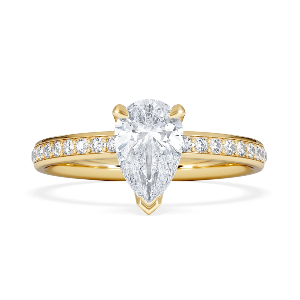 Origin 1.25ct Pear Cut Lab Diamond Solitaire Engagement Ring with Side Stones in 18K Yellow Gold