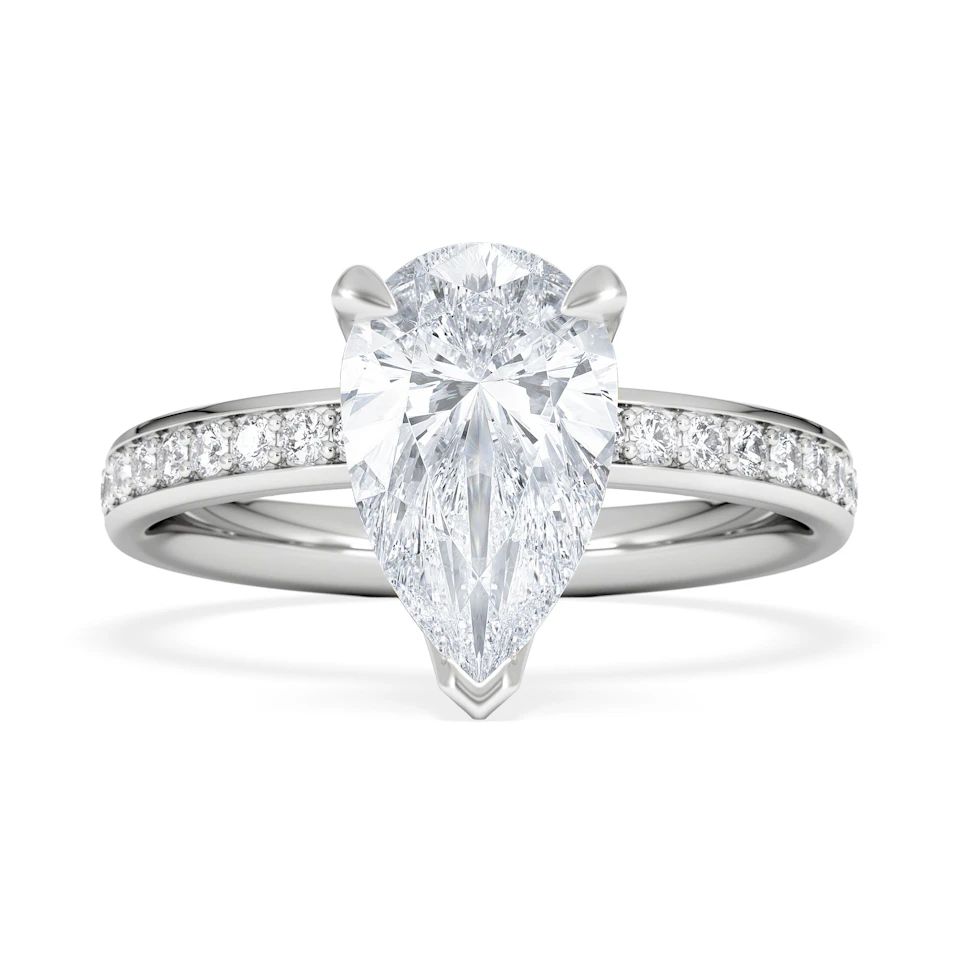 Origin 2.25ct Pear Cut Lab Diamond Solitaire Engagement Ring with Side Stones in Platinum