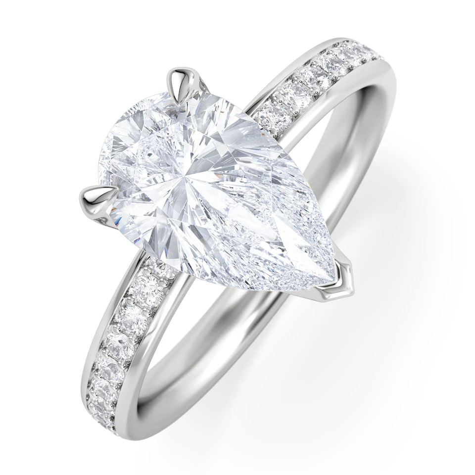Origin 2.25ct Pear Cut Lab Diamond Solitaire Engagement Ring with Side Stones in Platinum