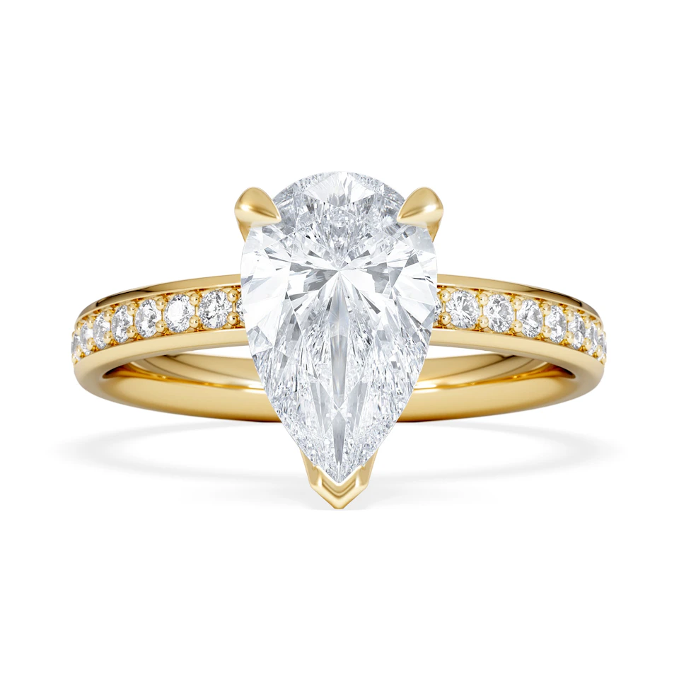 Origin 2.25ct Pear Cut Lab Diamond Solitaire Engagement Ring with Side Stones in 18K Yellow Gold