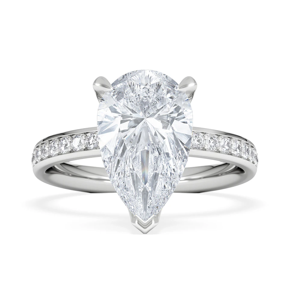 Origin 3.30ct Pear Cut Lab Diamond Solitaire Engagement Ring with Side Stones in Platinum
