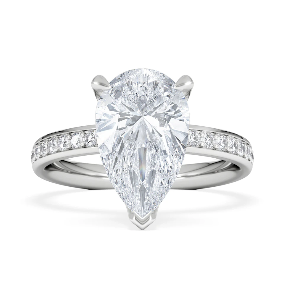 Origin 3.30ct Pear Cut Lab Diamond Solitaire Engagement Ring with Side Stones in 18K White Gold