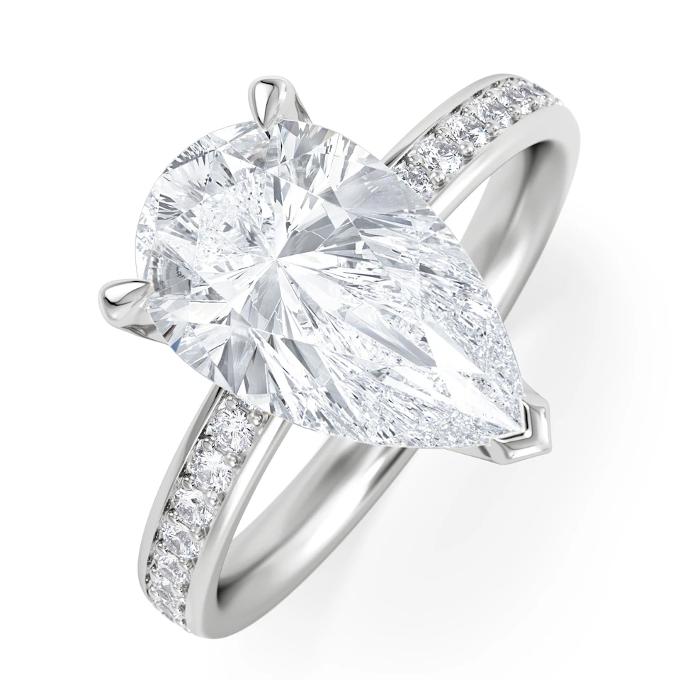 Origin 3.30ct Pear Cut Lab Diamond Solitaire Engagement Ring with Side Stones in Platinum
