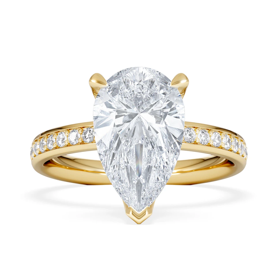 Origin 3.30ct Pear Cut Lab Diamond Solitaire Engagement Ring with Side Stones in 18K Yellow Gold