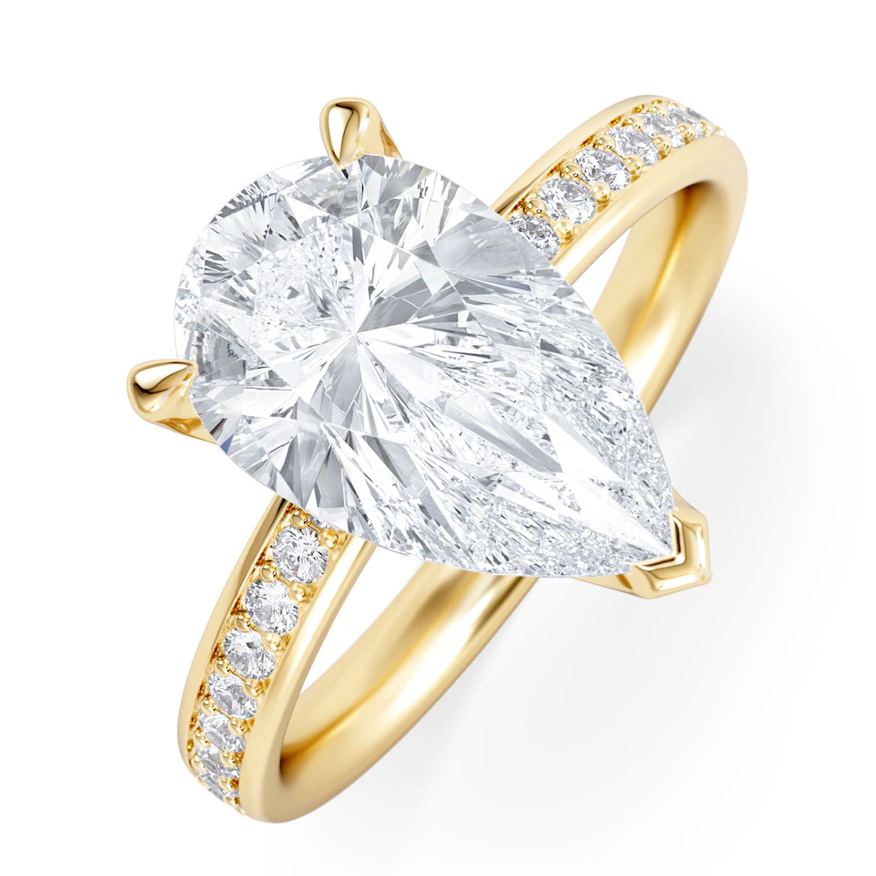 Origin 3.30ct Pear Cut Lab Diamond Solitaire Engagement Ring with Side Stones in 18K Yellow Gold