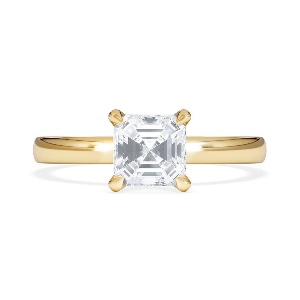 Origin 1.00ct Asscher Cut Lab Diamond Solitaire Engagement Ring in 18K Yellow Gold