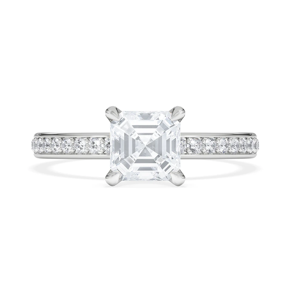 Origin 1.25ct Asscher Cut Lab Diamond Solitaire Engagement Ring with Side Stones in Platinum