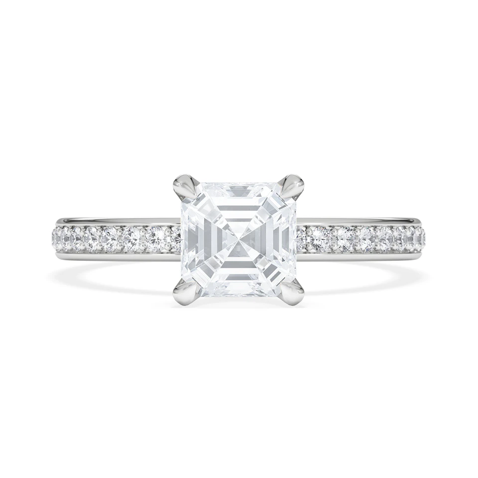 Origin 1.25ct Asscher Cut Lab Diamond Solitaire Engagement Ring with Side Stones in 18K White Gold