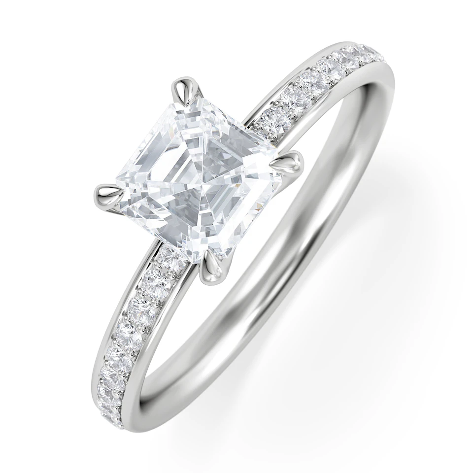 Origin 1.25ct Asscher Cut Lab Diamond Solitaire Engagement Ring with Side Stones in Platinum
