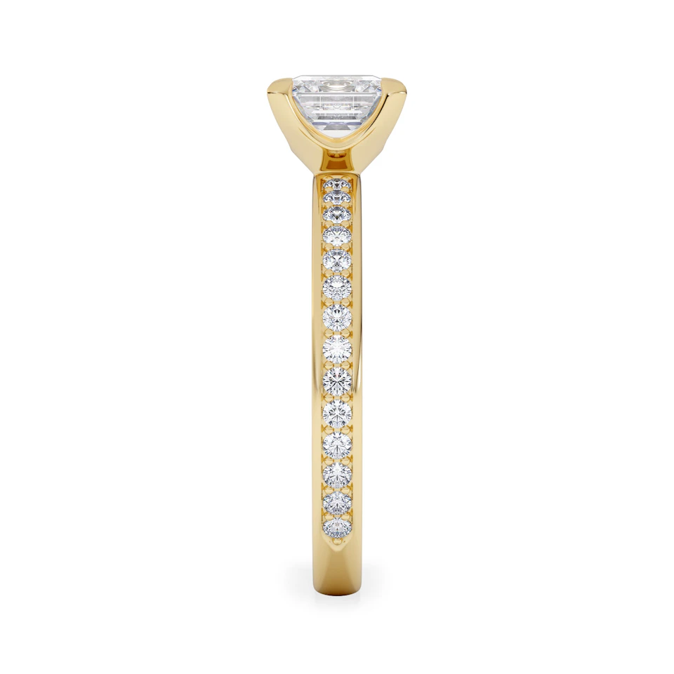 Origin 1.25ct Asscher Cut Lab Diamond Solitaire Engagement Ring with Side Stones in 18K Yellow Gold