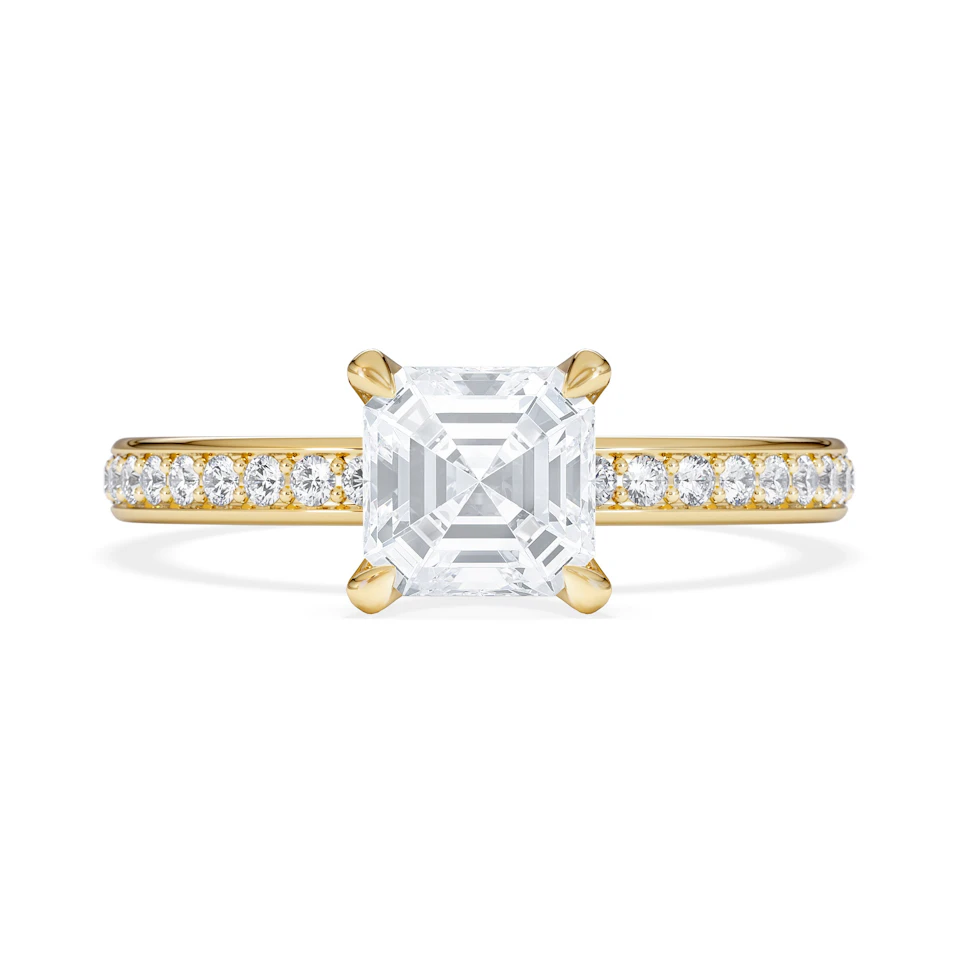 Origin 1.25ct Asscher Cut Lab Diamond Solitaire Engagement Ring with Side Stones in 18K Yellow Gold