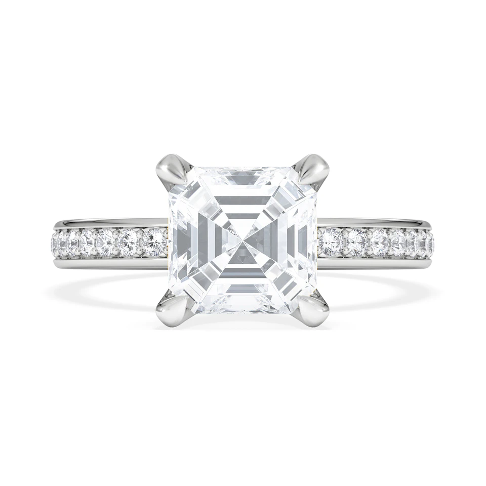 Origin 2.25ct Asscher Cut Lab Diamond Solitaire Engagement Ring with Side Stones in 18K White Gold