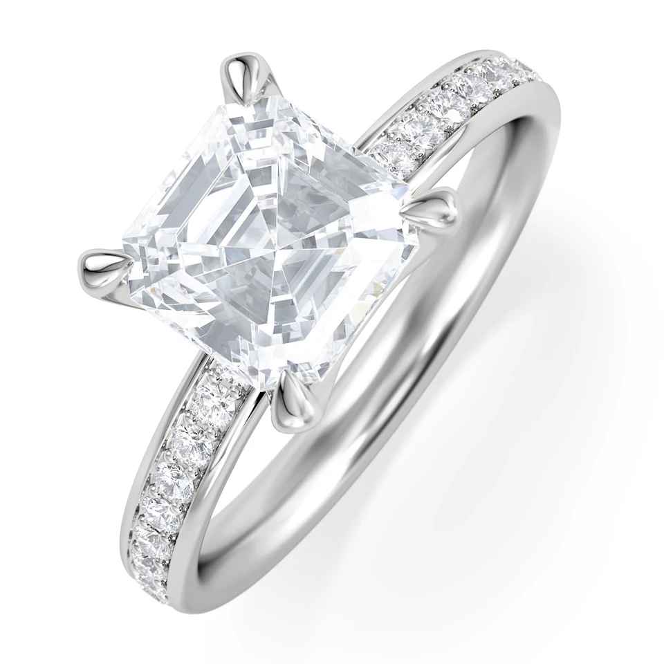 Origin 2.25ct Asscher Cut Lab Diamond Solitaire Engagement Ring with Side Stones in Platinum