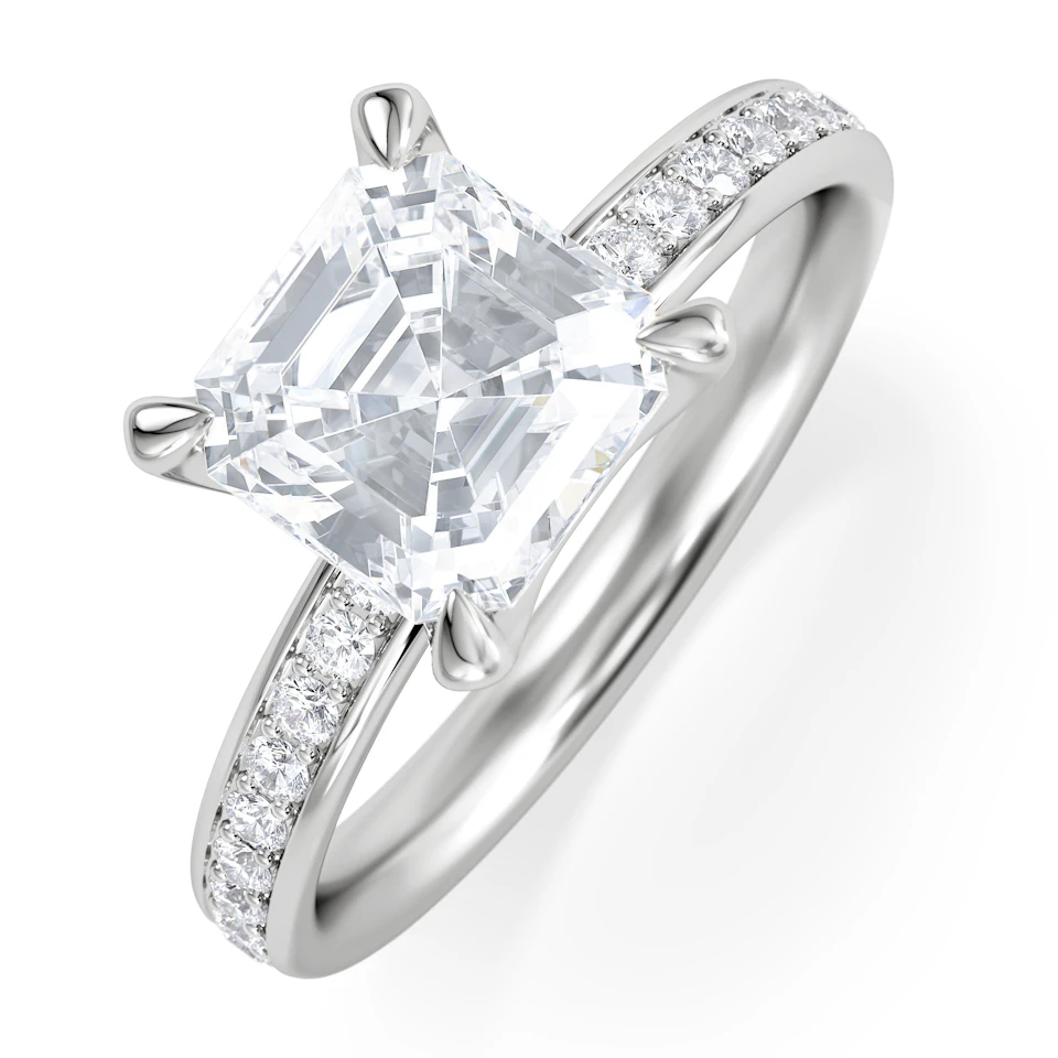 Origin 2.25ct Asscher Cut Lab Diamond Solitaire Engagement Ring with Side Stones in 18K White Gold