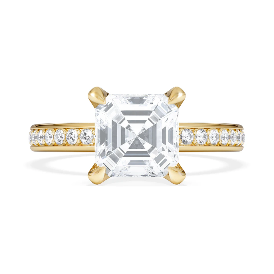 Origin 2.25ct Asscher Cut Lab Diamond Solitaire Engagement Ring with Side Stones in 18K Yellow Gold