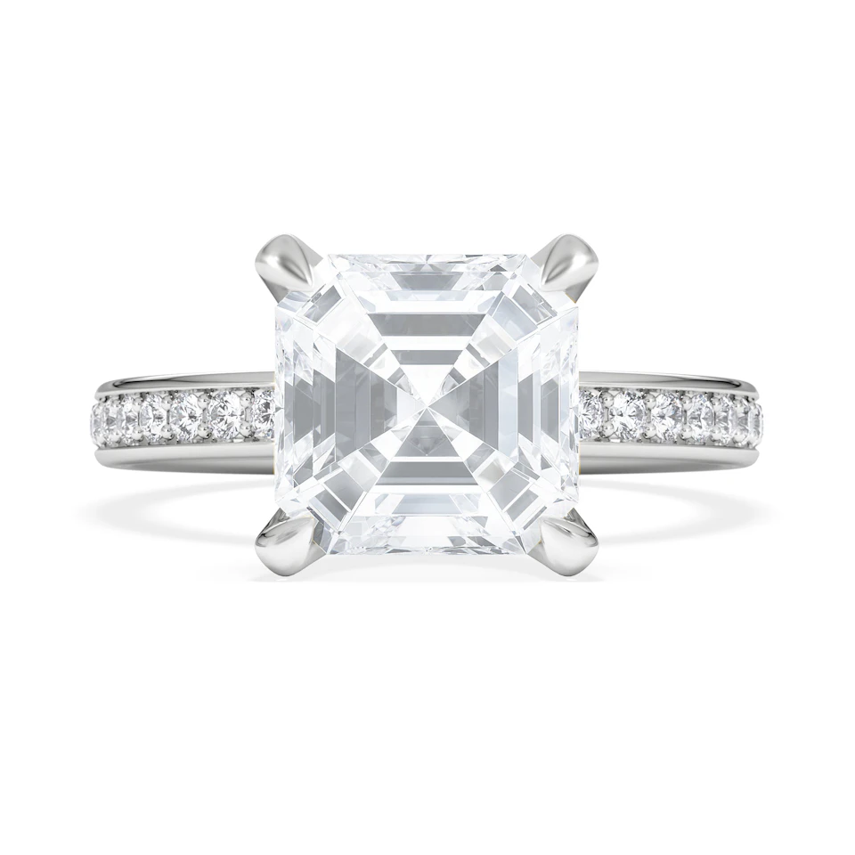 Origin 3.30ct Asscher Cut Lab Diamond Solitaire Engagement Ring with Side Stones in Platinum