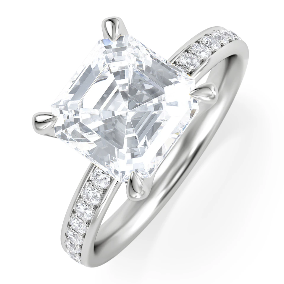 Origin 3.30ct Asscher Cut Lab Diamond Solitaire Engagement Ring with Side Stones in 18K White Gold
