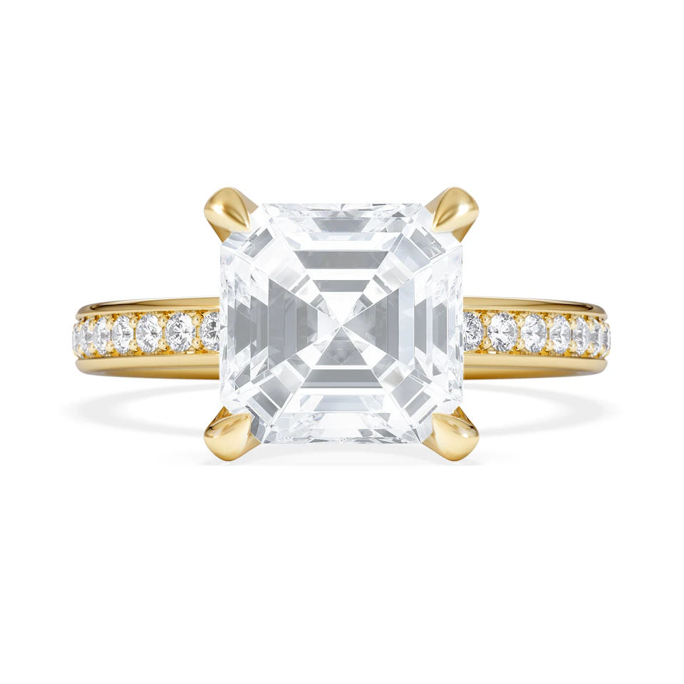 Origin 3.30ct Asscher Cut Lab Diamond Solitaire Engagement Ring with Side Stones in 18K Yellow Gold