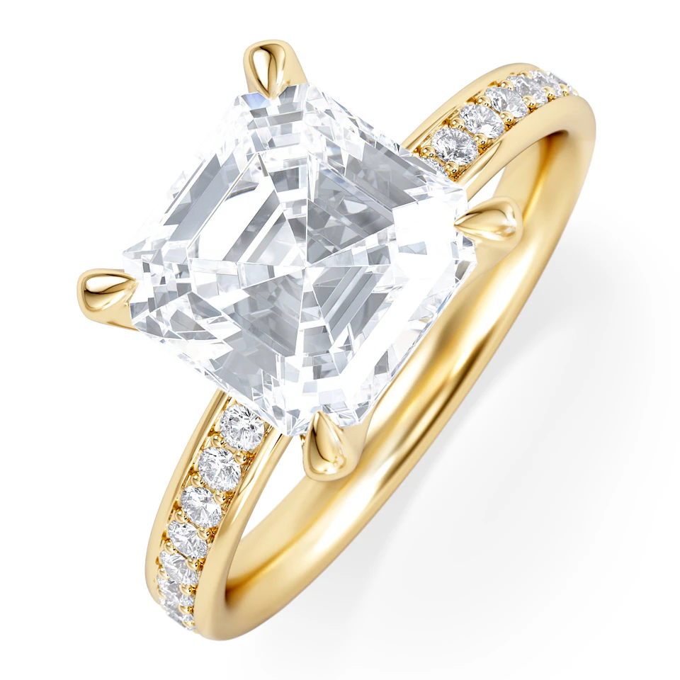 Origin 3.30ct Asscher Cut Lab Diamond Solitaire Engagement Ring with Side Stones in 18K Yellow Gold