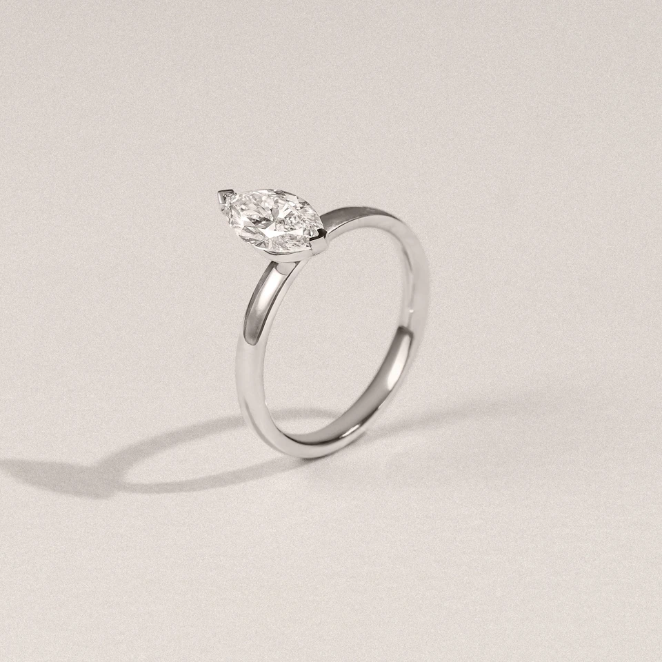 Origin 1.00ct Marquise Cut Lab Diamond Solitaire Engagement Ring in 18K White Gold