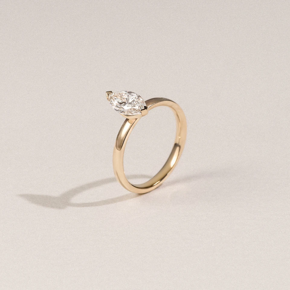 Origin 1.00ct Marquise Cut Lab Diamond Solitaire Engagement Ring in 18K Yellow Gold