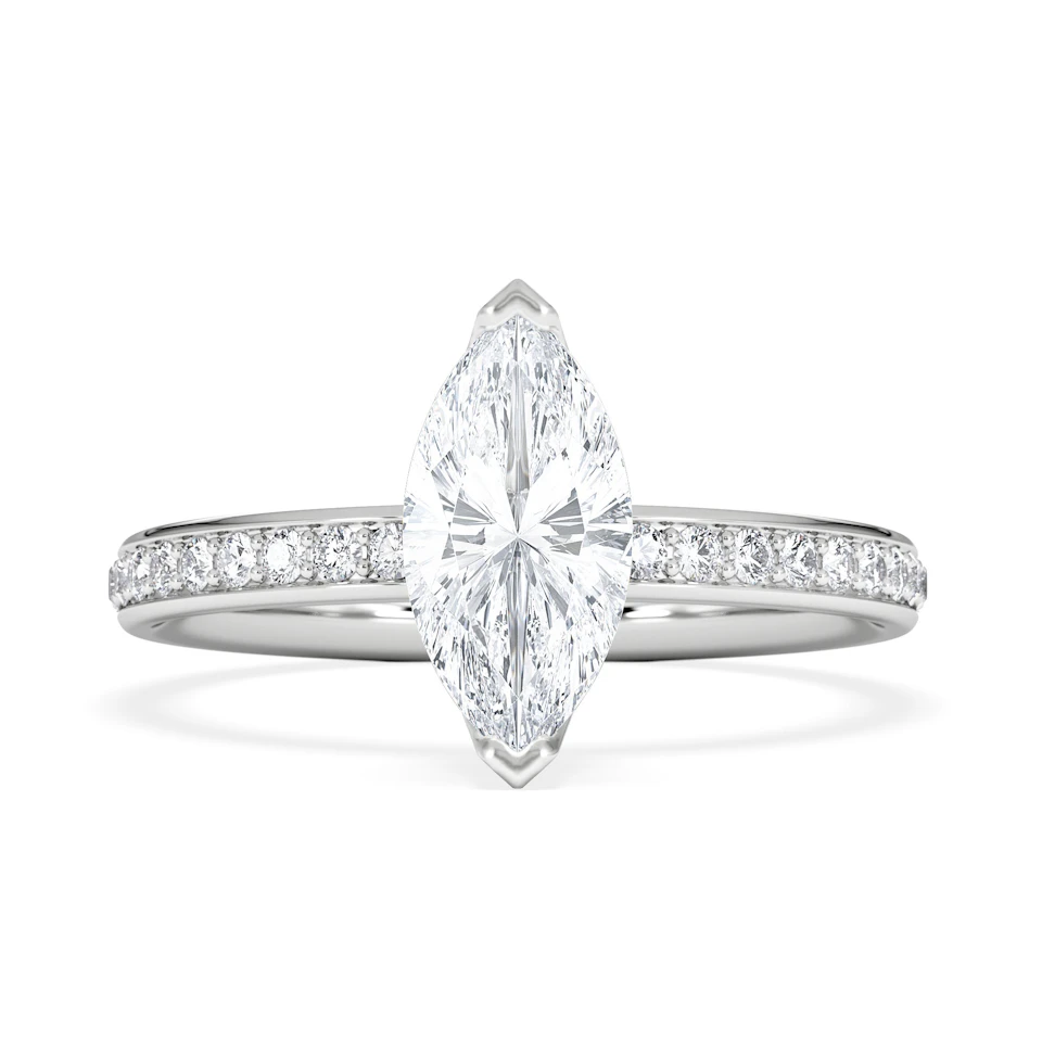 Origin 1.25ct Marquise Cut Lab Diamond Solitaire Engagement Ring with Side Stones in 18K White Gold