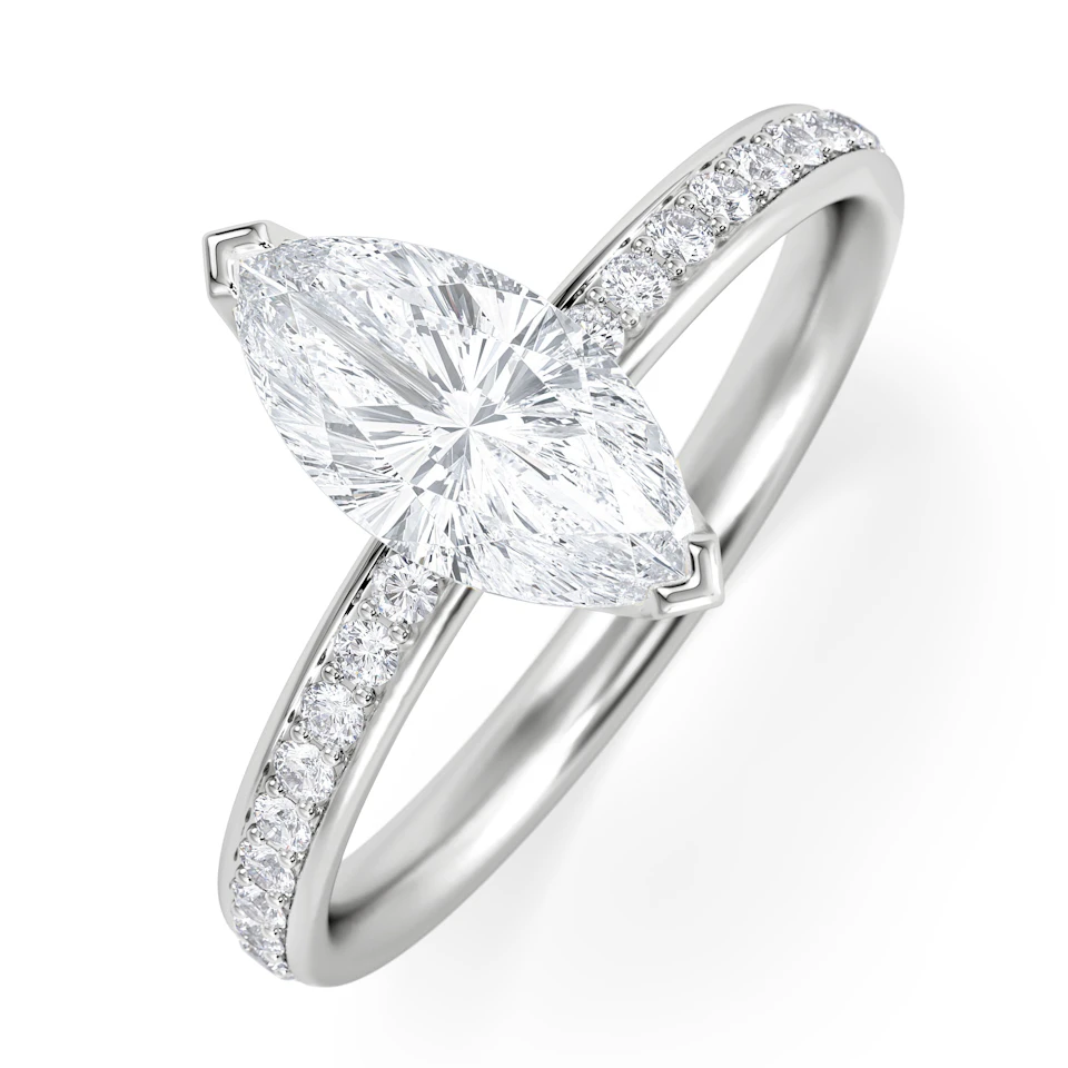 Origin 1.25ct Marquise Cut Lab Diamond Solitaire Engagement Ring with Side Stones in 18K White Gold