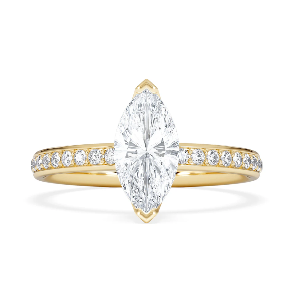Origin 1.25ct Marquise Cut Lab Diamond Solitaire Engagement Ring with Side Stones in 18K Yellow Gold