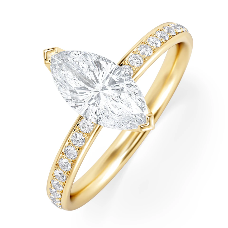 Origin 1.25ct Marquise Cut Lab Diamond Solitaire Engagement Ring with Side Stones in 18K Yellow Gold