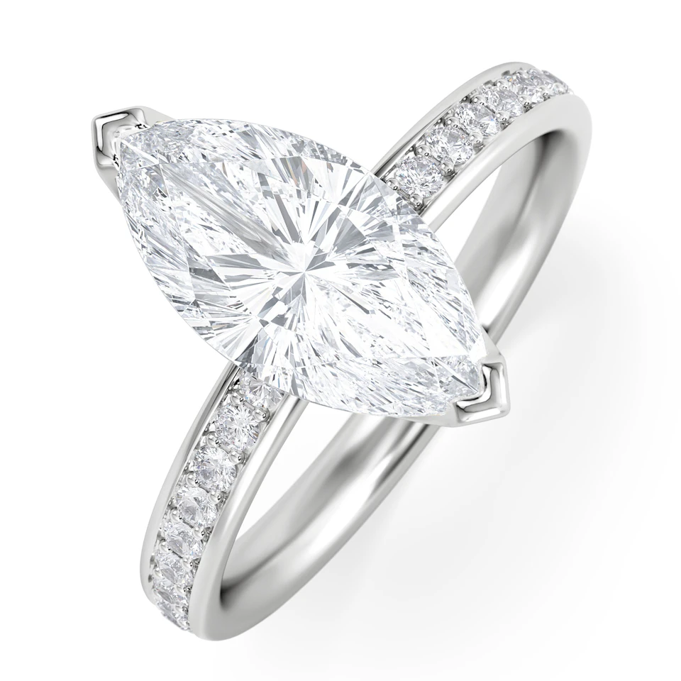 Origin 2.25ct Marquise Cut Lab Diamond Solitaire Engagement Ring with Side Stones in 18K White Gold