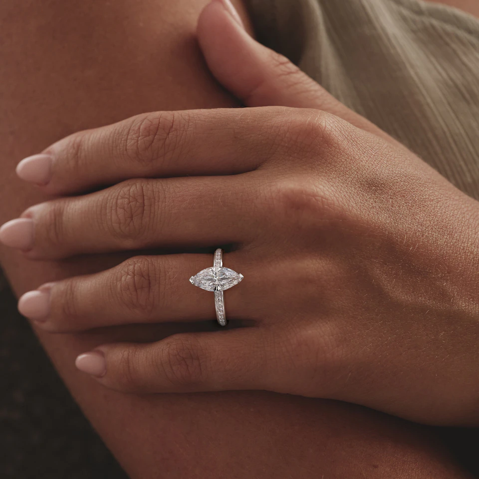Origin 2.25ct Marquise Cut Lab Diamond Solitaire Engagement Ring with Side Stones in 18K White Gold