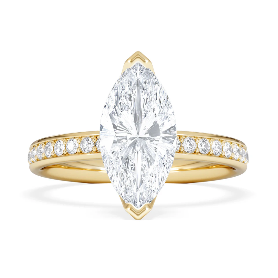 Origin 2.25ct Marquise Cut Lab Diamond Solitaire Engagement Ring with Side Stones in 18K Yellow Gold