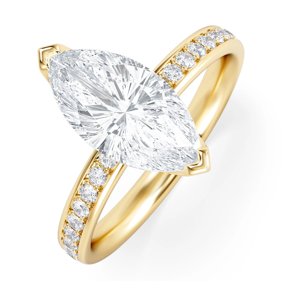 Origin 2.25ct Marquise Cut Lab Diamond Solitaire Engagement Ring with Side Stones in 18K Yellow Gold