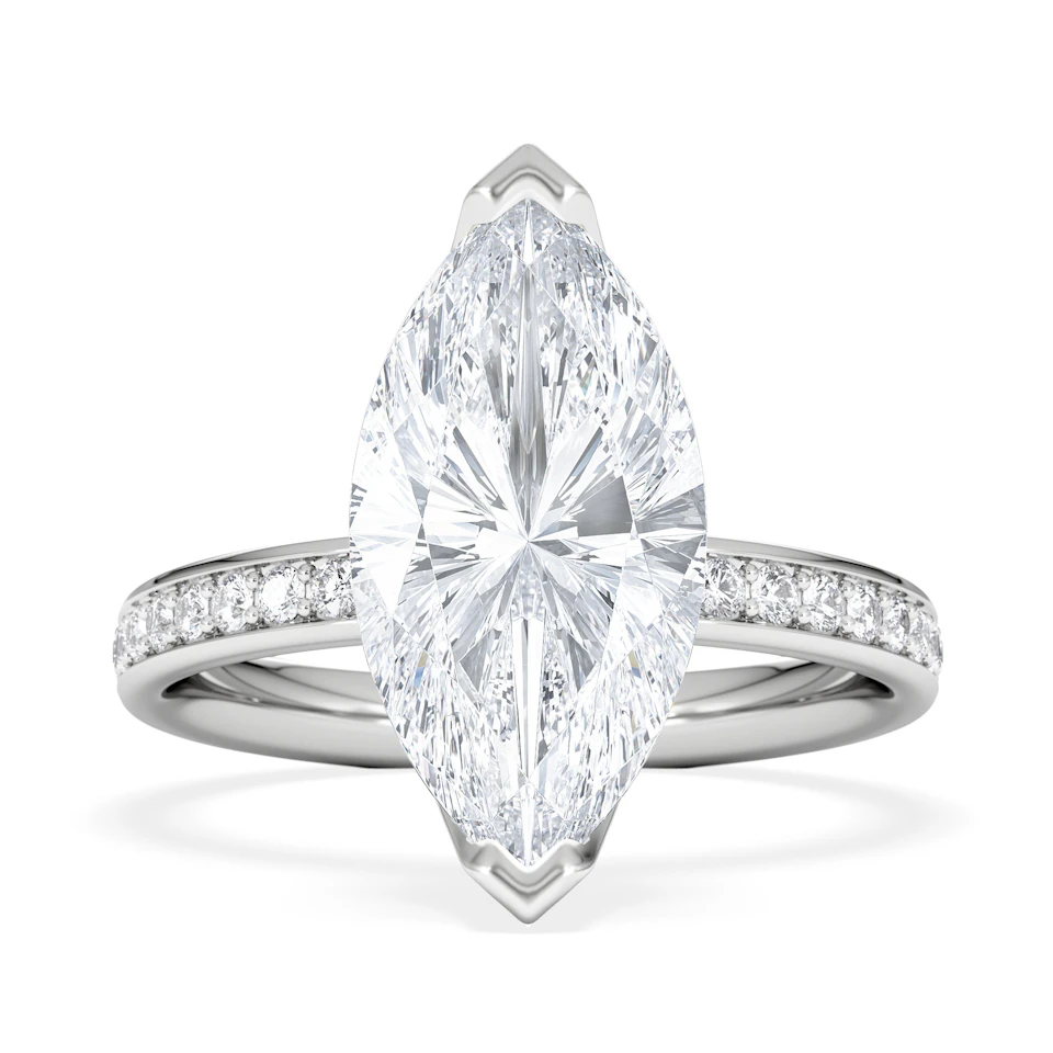 Origin 3.30ct Marquise Cut Lab Diamond Solitaire Engagement Ring with Side Stones in 18K White Gold