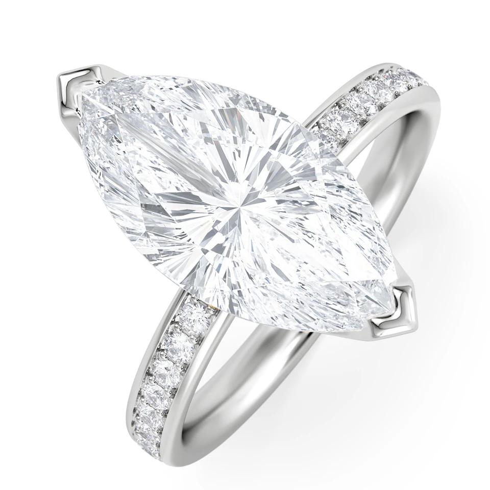 Origin 3.30ct Marquise Cut Lab Diamond Solitaire Engagement Ring with Side Stones in 18K White Gold