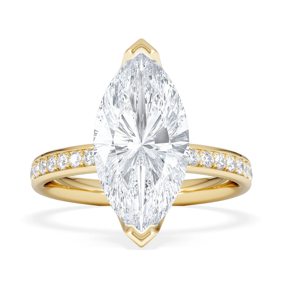 Origin 3.30ct Marquise Cut Lab Diamond Solitaire Engagement Ring with Side Stones in 18K Yellow Gold
