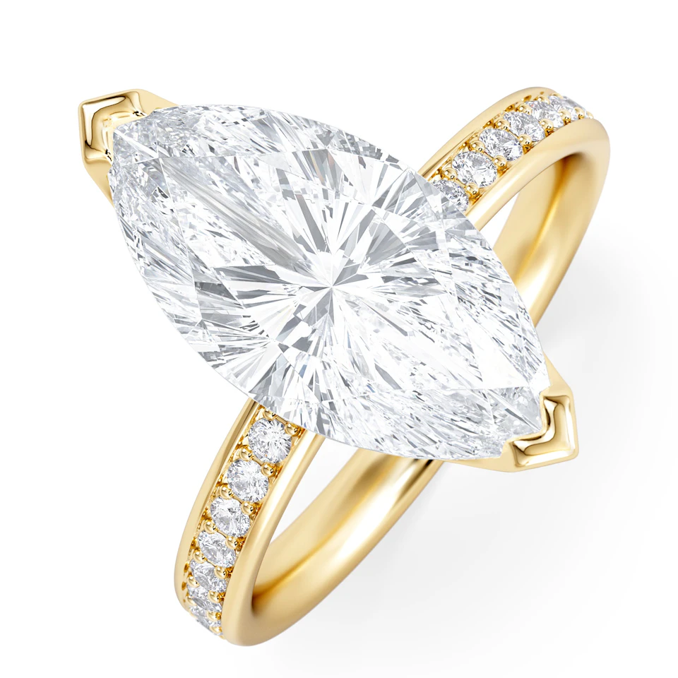 Origin 3.30ct Marquise Cut Lab Diamond Solitaire Engagement Ring with Side Stones in 18K Yellow Gold