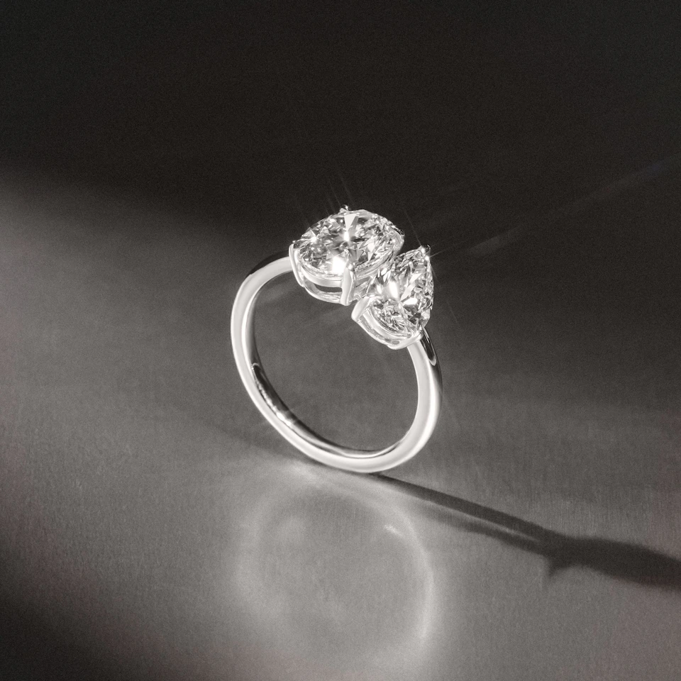 Toi Et Moi 3.00ct Oval and Pear Cut Lab Diamond Engagement Ring in Platinum