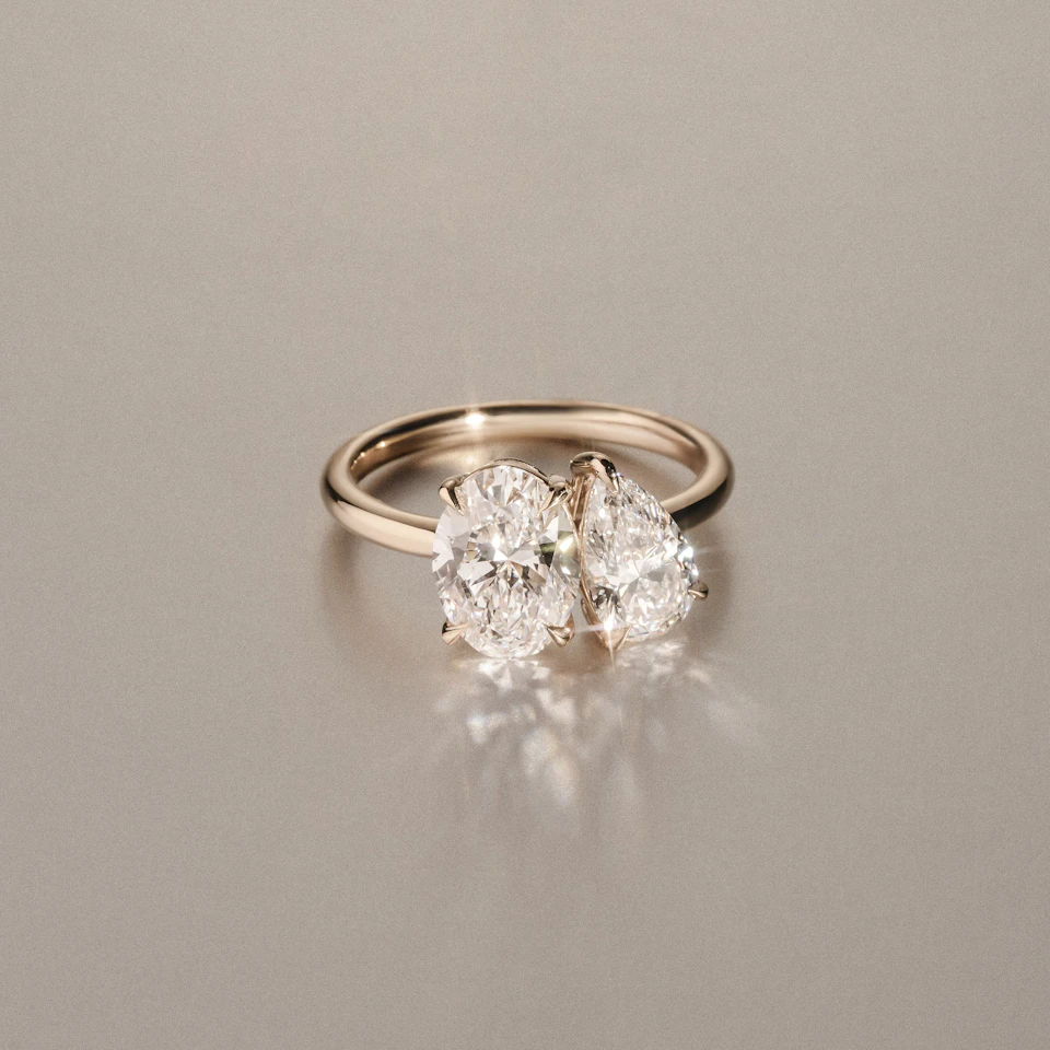 Toi Et Moi 3.00ct Oval and Pear Cut Lab Diamond Engagement Ring in 18K Yellow Gold