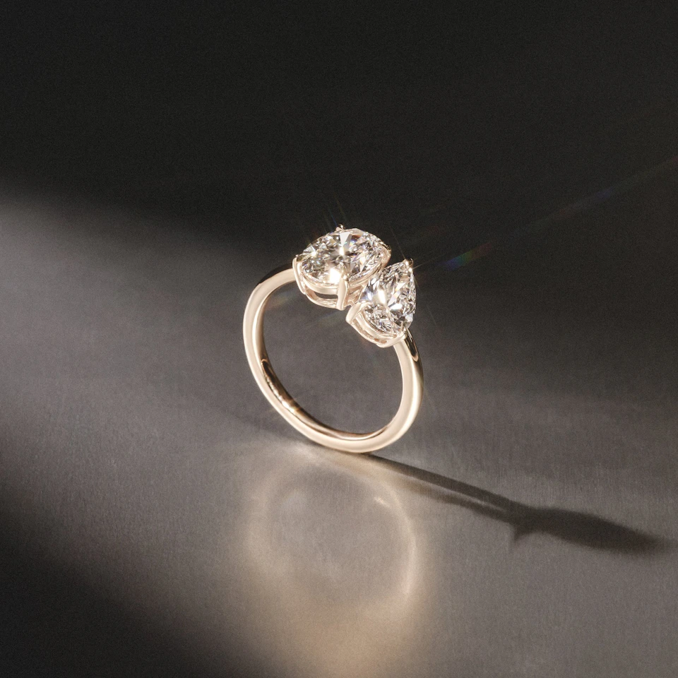 Toi Et Moi 3.00ct Oval and Pear Cut Lab Diamond Engagement Ring in 18K Yellow Gold