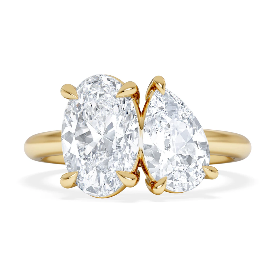 Toi Et Moi 3.00ct Oval and Pear Cut Lab Diamond Engagement Ring in 18K Yellow Gold