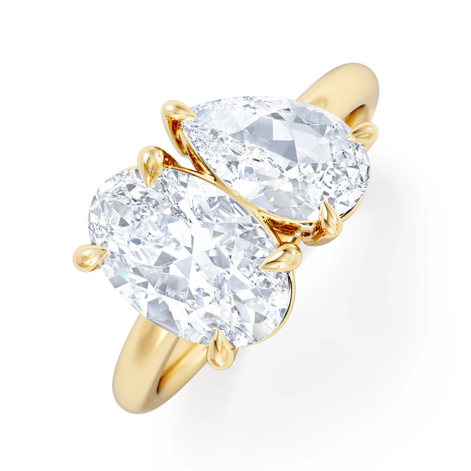 Toi Et Moi 3.00ct Oval and Pear Cut Lab Diamond Engagement Ring in 18K Yellow Gold