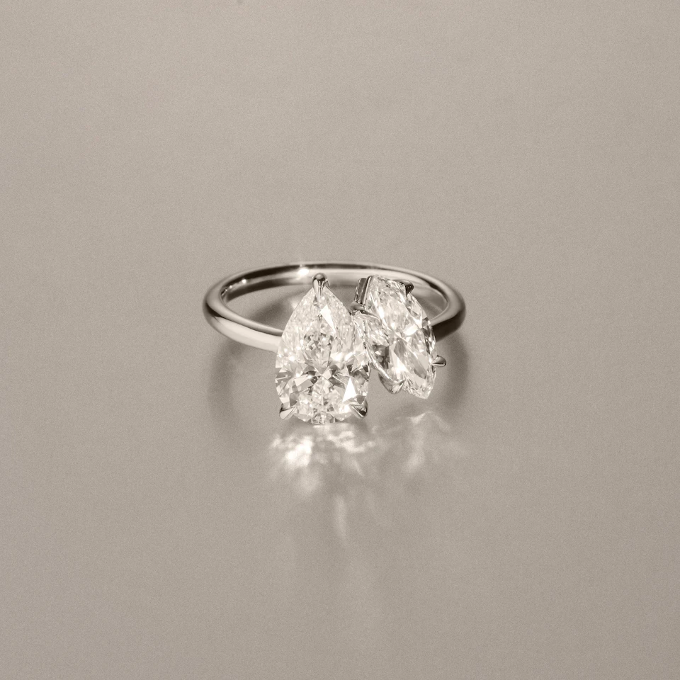 Toi Et Moi 3.00ct Pear and Marquise Cut Lab Diamond Engagement Ring in Platinum